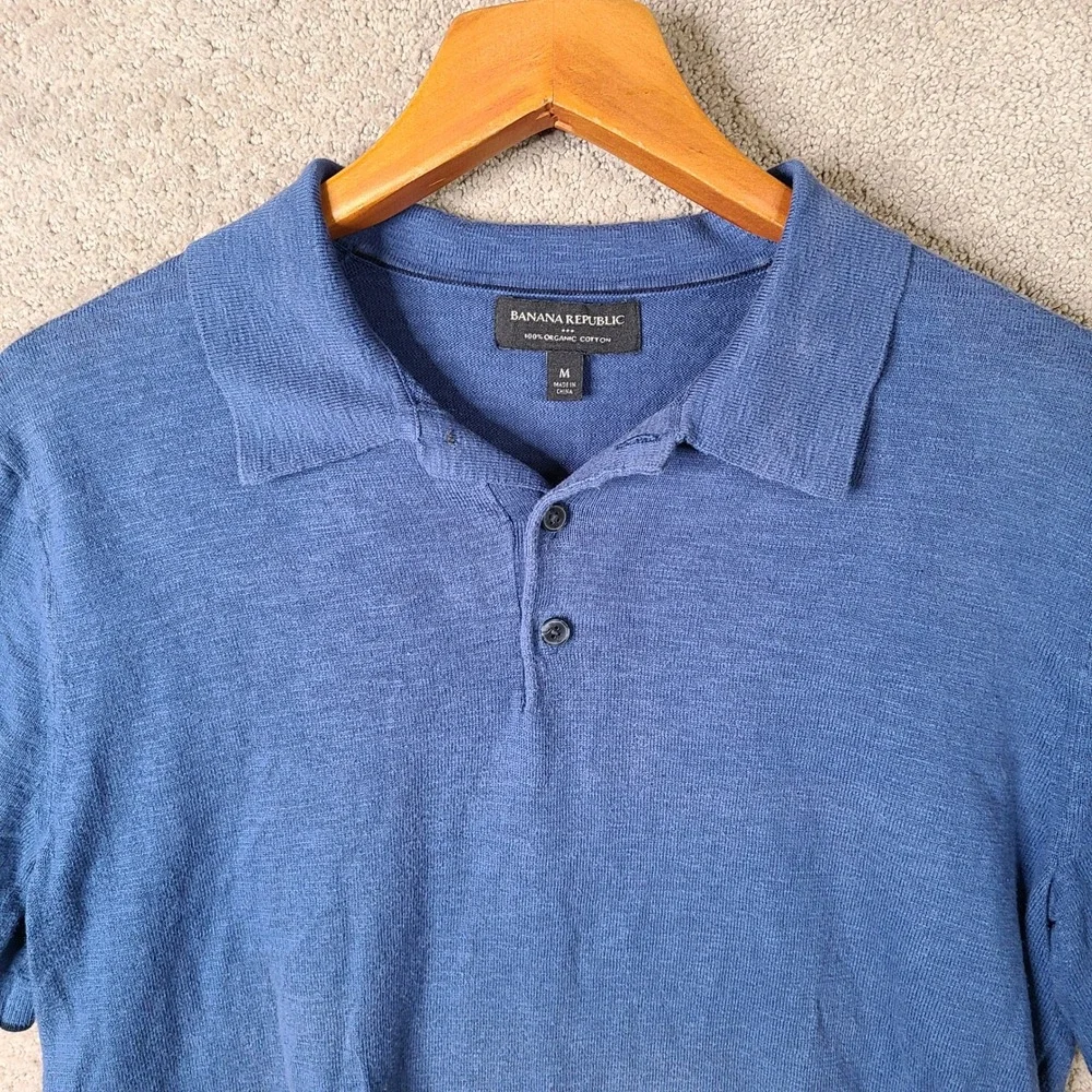 Banana Republic Shirt Mens Medium Blue Polo Sweater Short Sleeve Organic Cotton